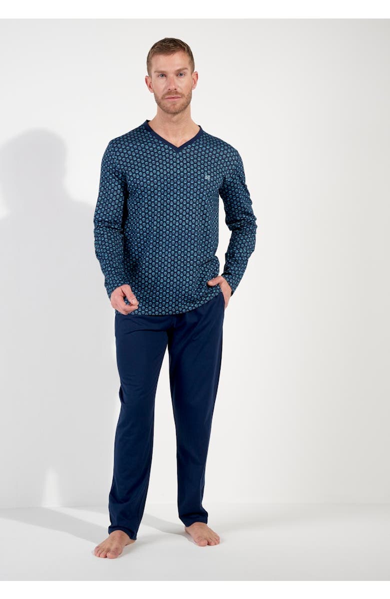 HOM Cairo Long Pajama Set, Alternate, color, Navy Print