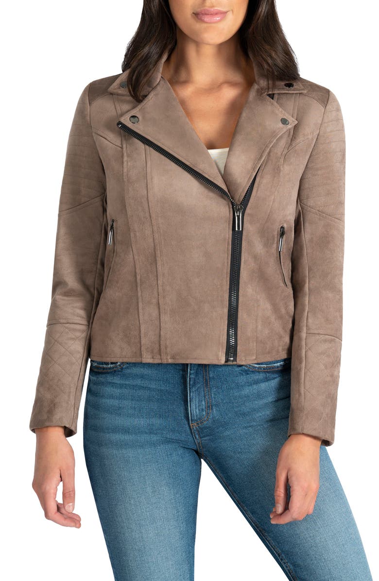KUT from the Kloth Quilted Panel Faux Suede Moto Jacket, Alternate, color, Buff