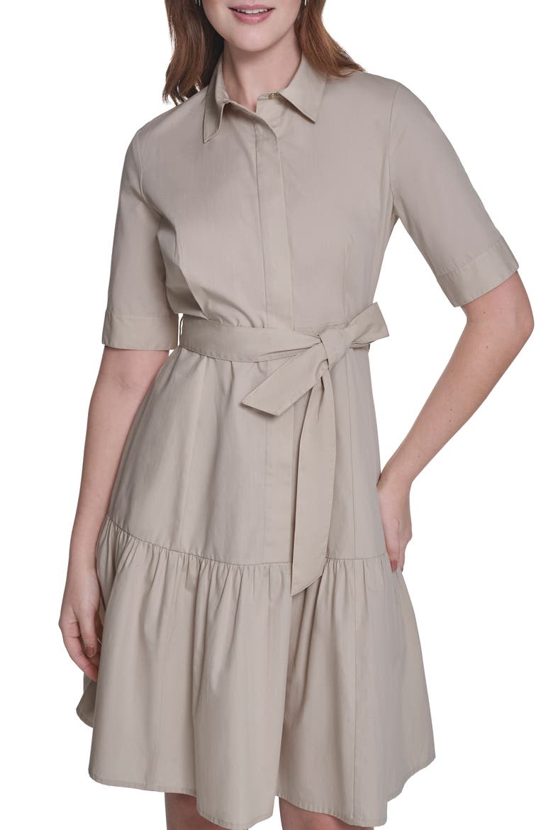 Short Sleeve Cotton Shirtdress, Alternate, color, KHAKI