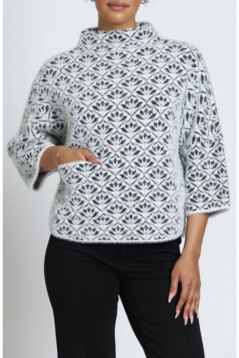 Abstract Floral Mock Neck Sweater, Main, color, MONOCHROME MOSAIC