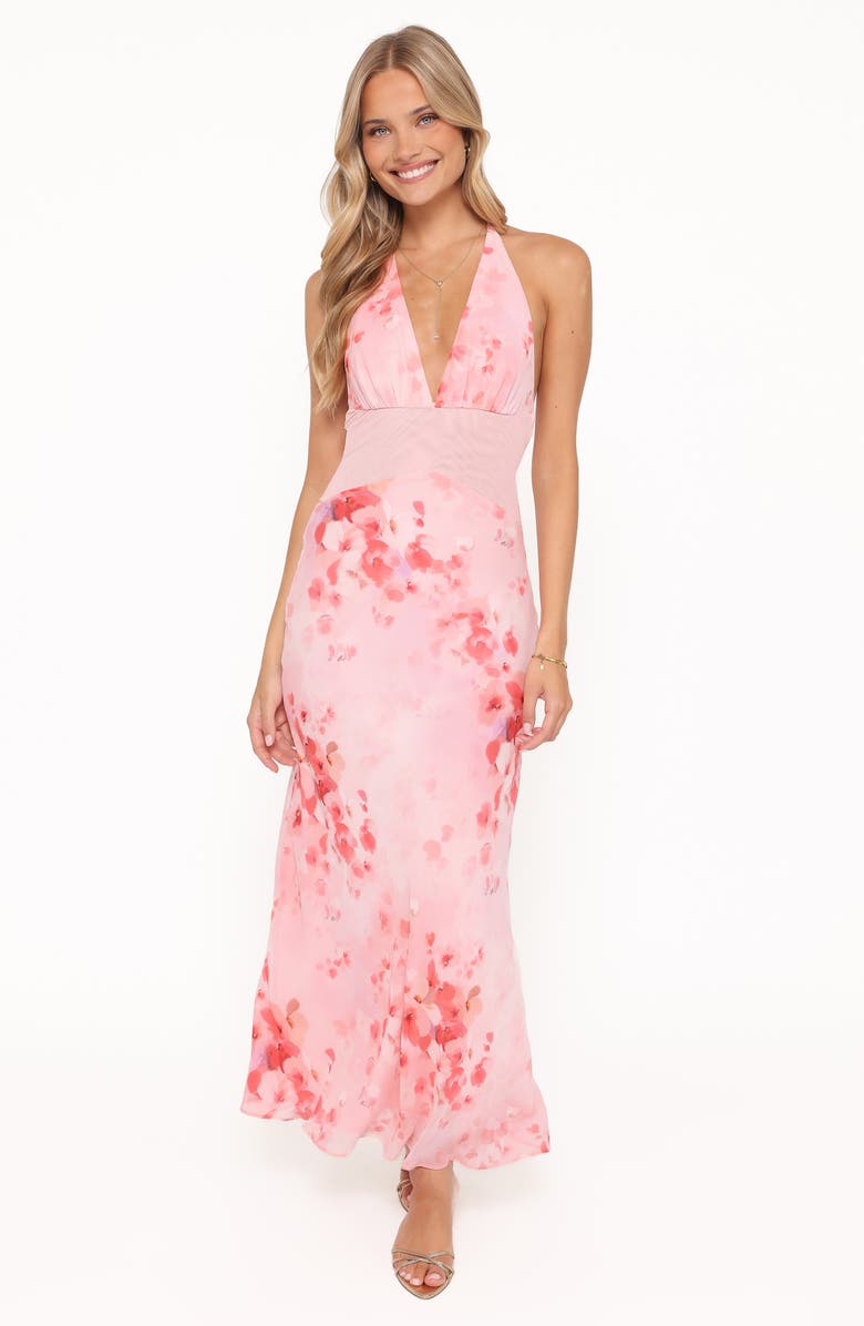 Petal & Pup Gwyneth Halter Neck Maxi Dress, Alternate, color, Pink Floral