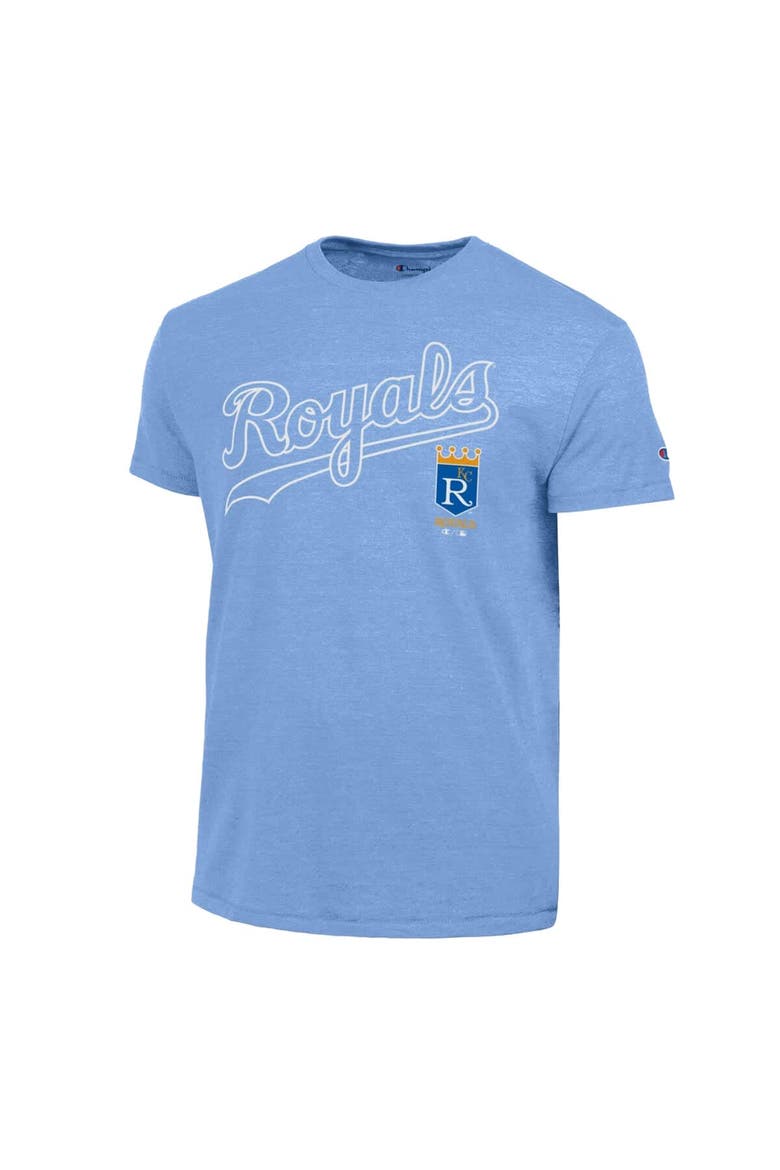 Men's Champion  Light Blue Kansas City Royals Cooperstown Wordmark Lockup Tri-Blend T-Shirt, Alternate, color, Light Blue