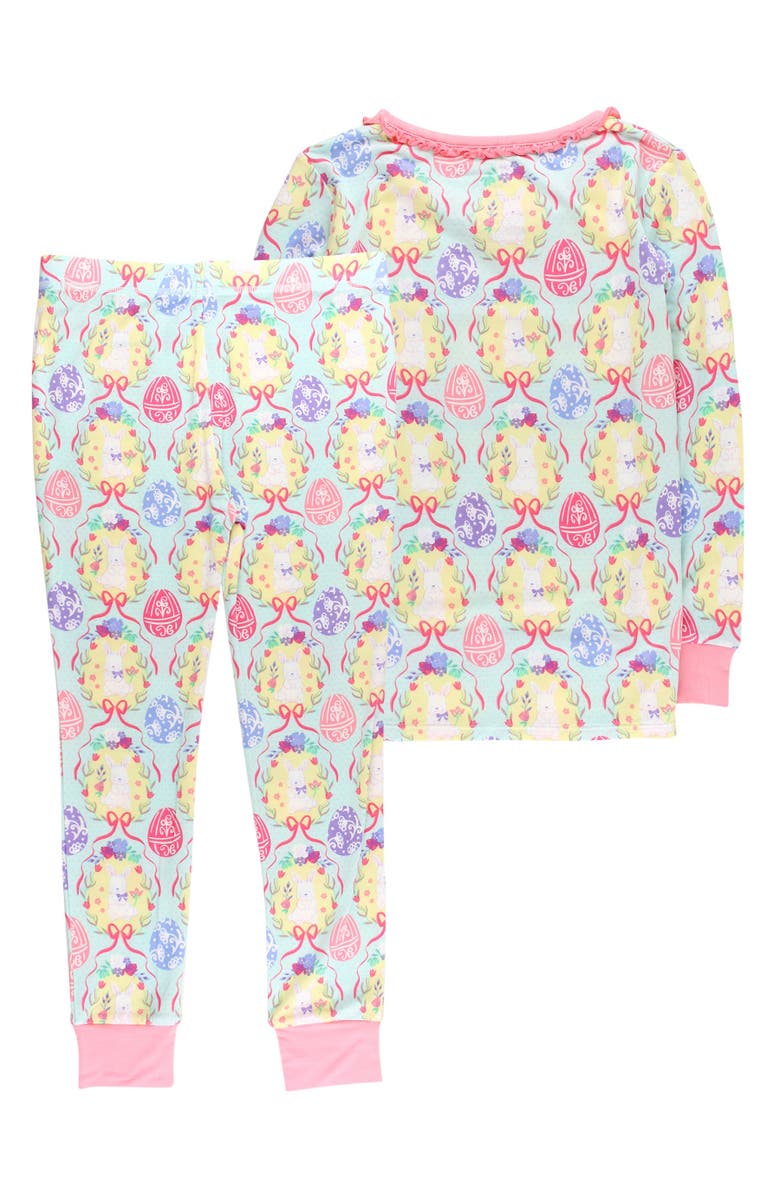 RuffleButts Girls SoftSnooze Ruffle Long Sleeve Pajama Set, Alternate, color, Bunnies In Bloom