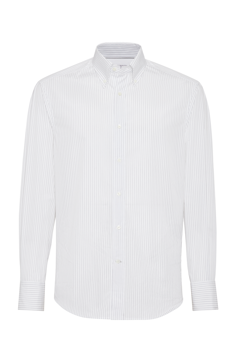 Brunello Cucinelli Pinstripe slim fit shirt with button-down collar, Main, color,