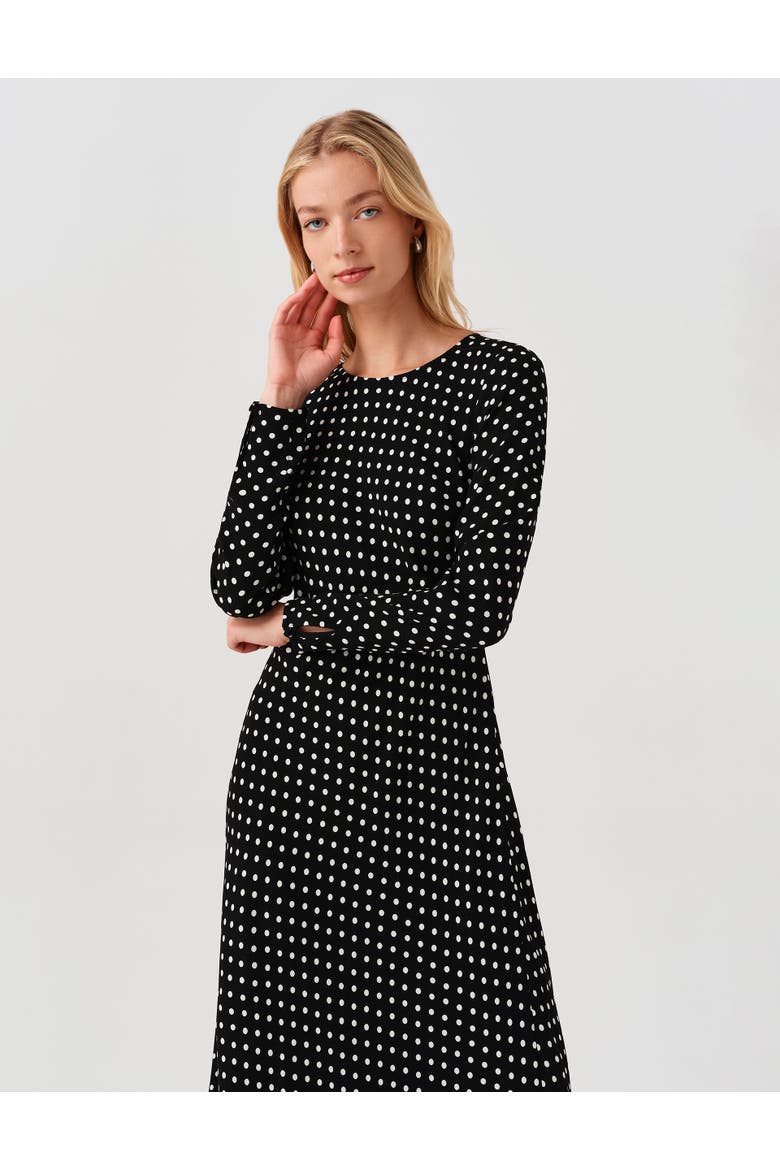 Scarlett Long Sleeve Spot Midi Dress, Alternate, color, Black Spot