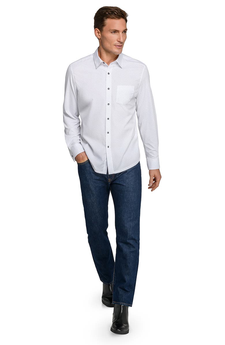 W.R.K Slim Fit Micro Geo Reworked Cotton Button-Up Shirt, Alternate, color, White