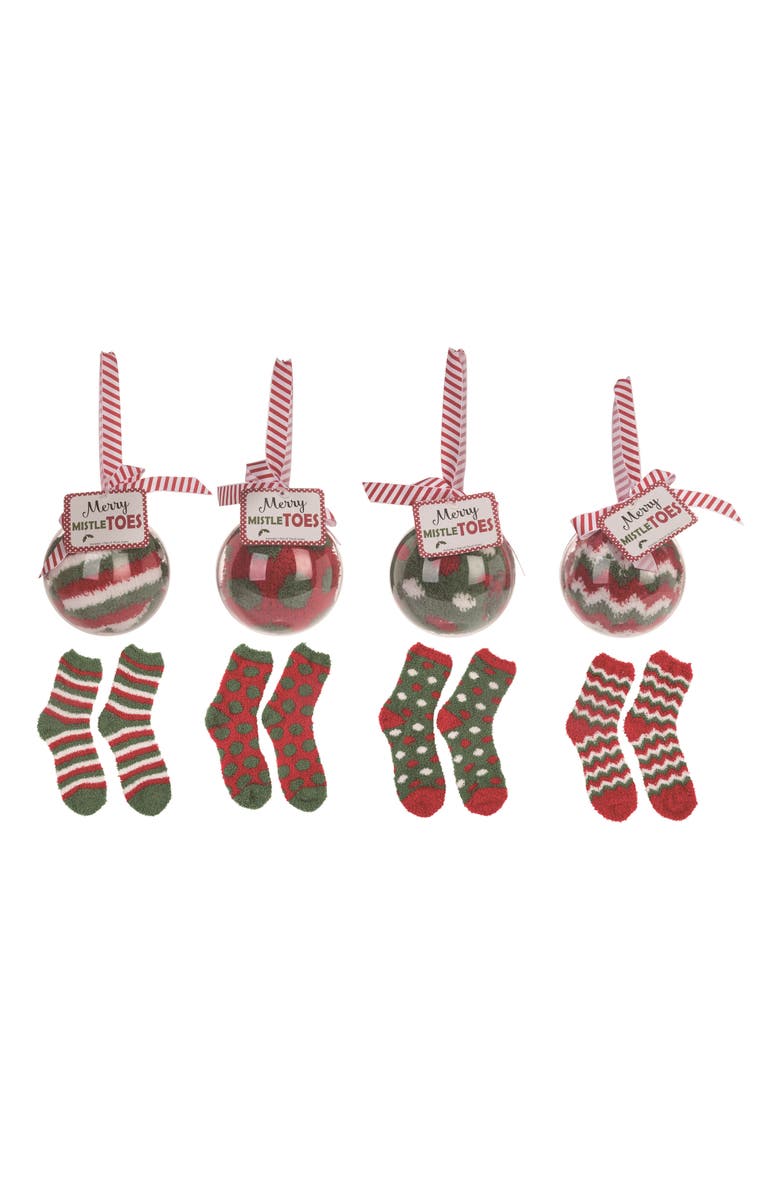 Transpac Red and Green Sock Ornament Set of 4 for Holiday Cheer, Main, color, Multicolored