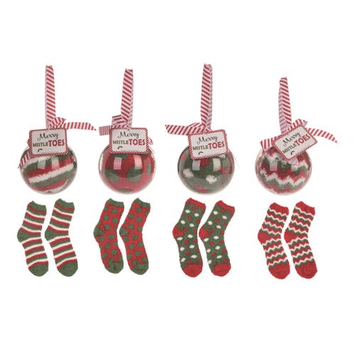 Transpac Red And Green Sock Ornament Set Of 4 For Holiday Cheer In Multi
