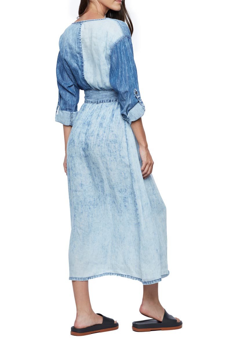Crossover Faux Wrap Denim Midi Dress, Alternate, color, NYMPH BLUE