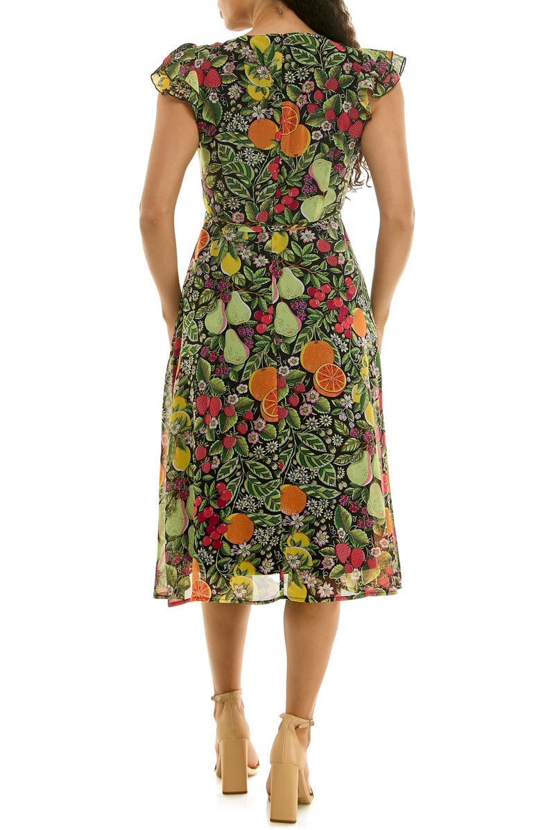 Nina Leonard V-Neck Sleeveless Fit & Flare Dress, Alternate, color, Black/ Green Multi