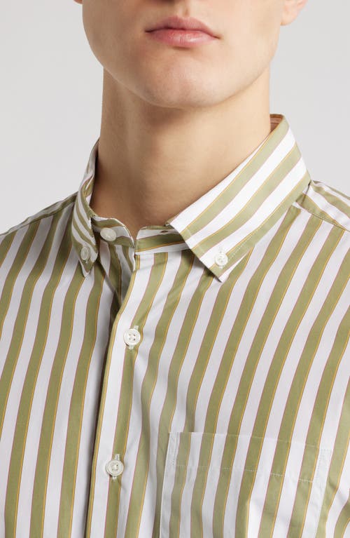 Scott Barber Bold Stripe Cotton Sateen Button-down Shirt In Green