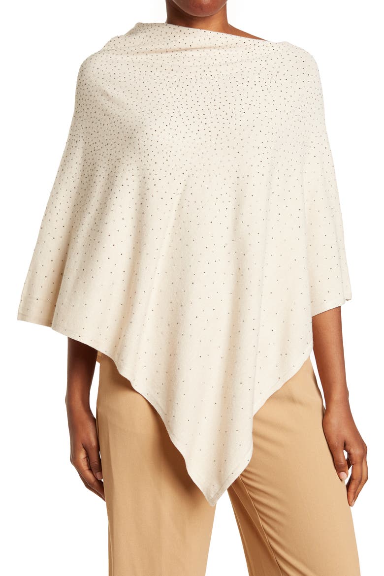 Sequined Poncho, Main, color, BEIGE