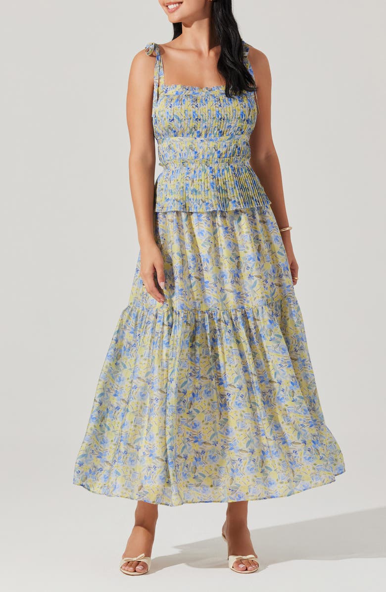 ASTR the Label Ethelind Floral Tiered Sundress, Main, color, Blue Yellow Floral