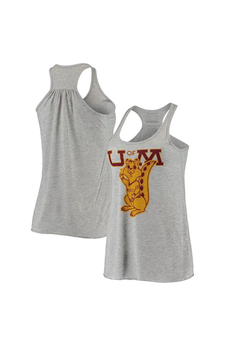 HOMEFIELD Women's Homefield Ash Minnesota Golden Gophers Vintage Racerback Tank Top, Alternate, color,