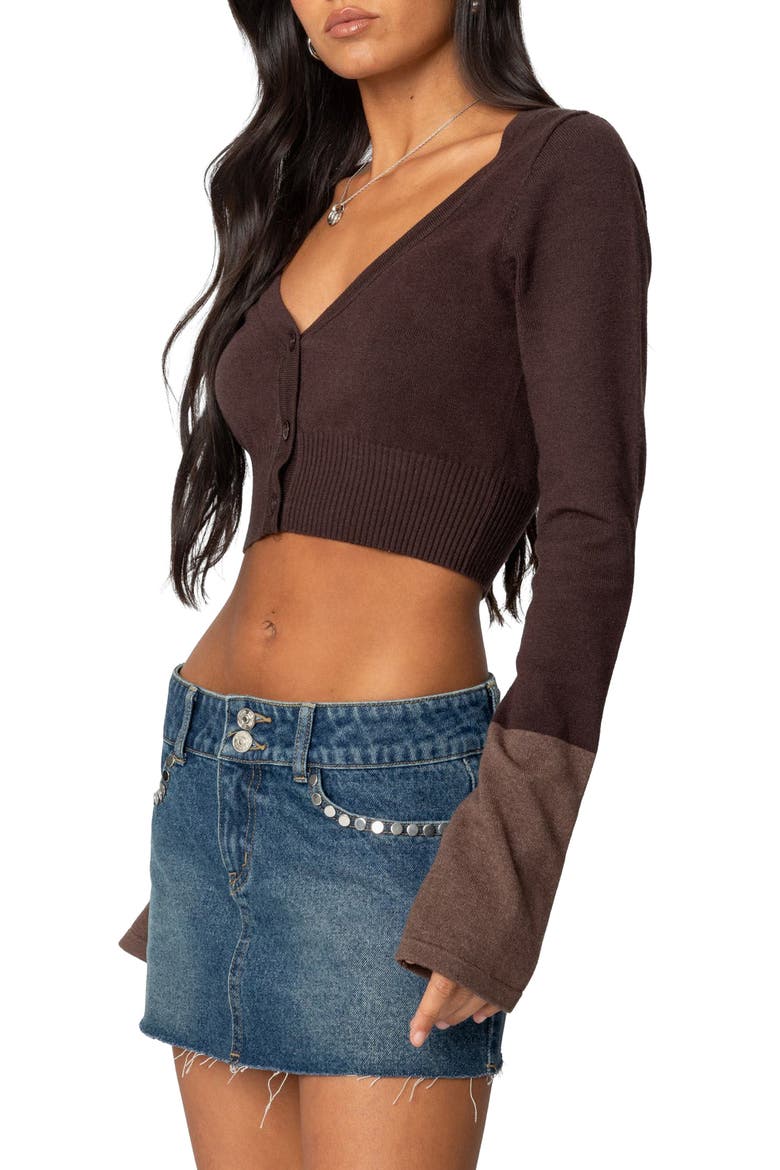 Colorblock Crop Cardigan, Alternate, color, BROWN