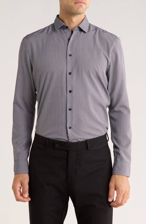 Dot Stretch Button-Up Shirt