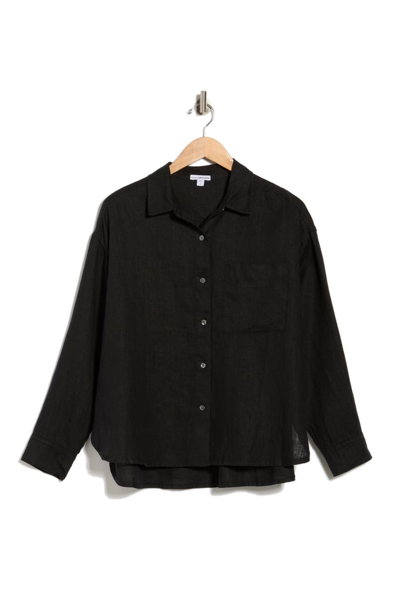 Linen Button-Up Shirt, Alternate, color, BLACK