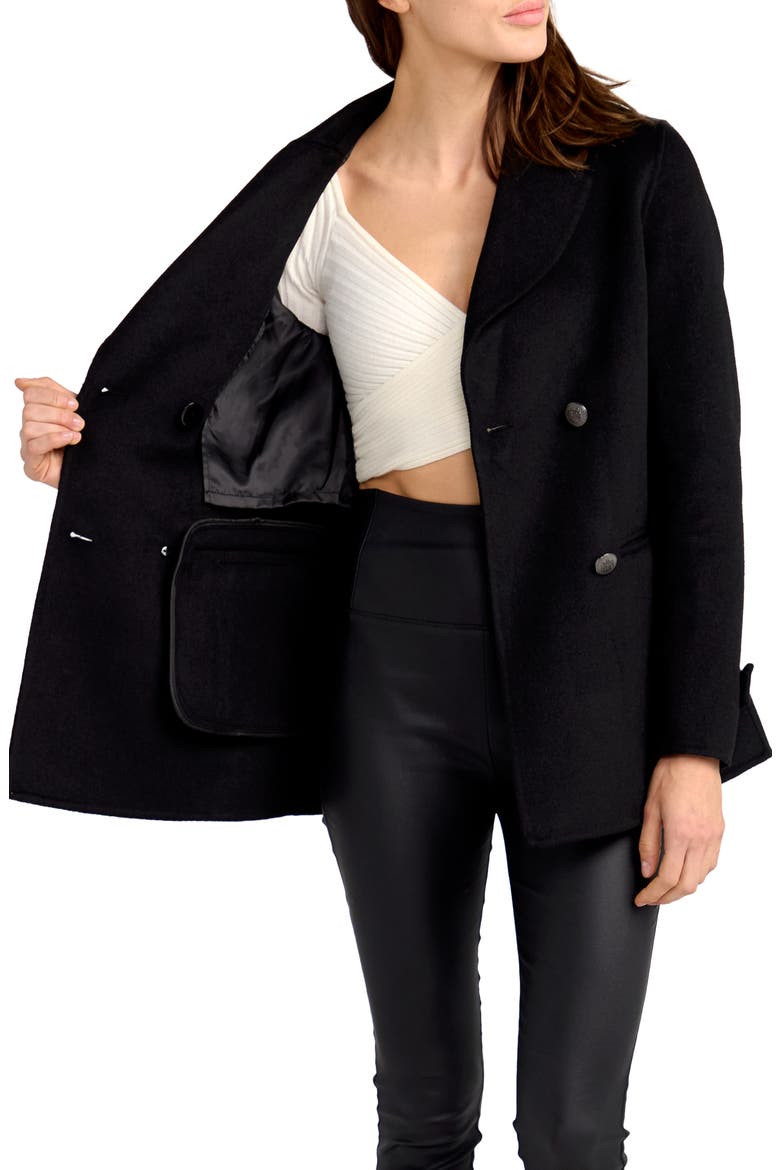 Forget You Wool Blend Military Peacoat, Alternate, color, BLACK
