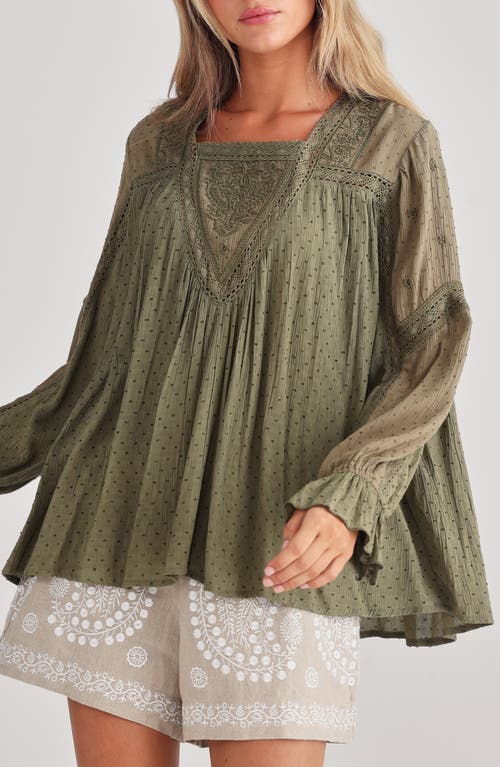 Talisman The Label Exhale Embroidered Trapeze Top In Olive Dobby