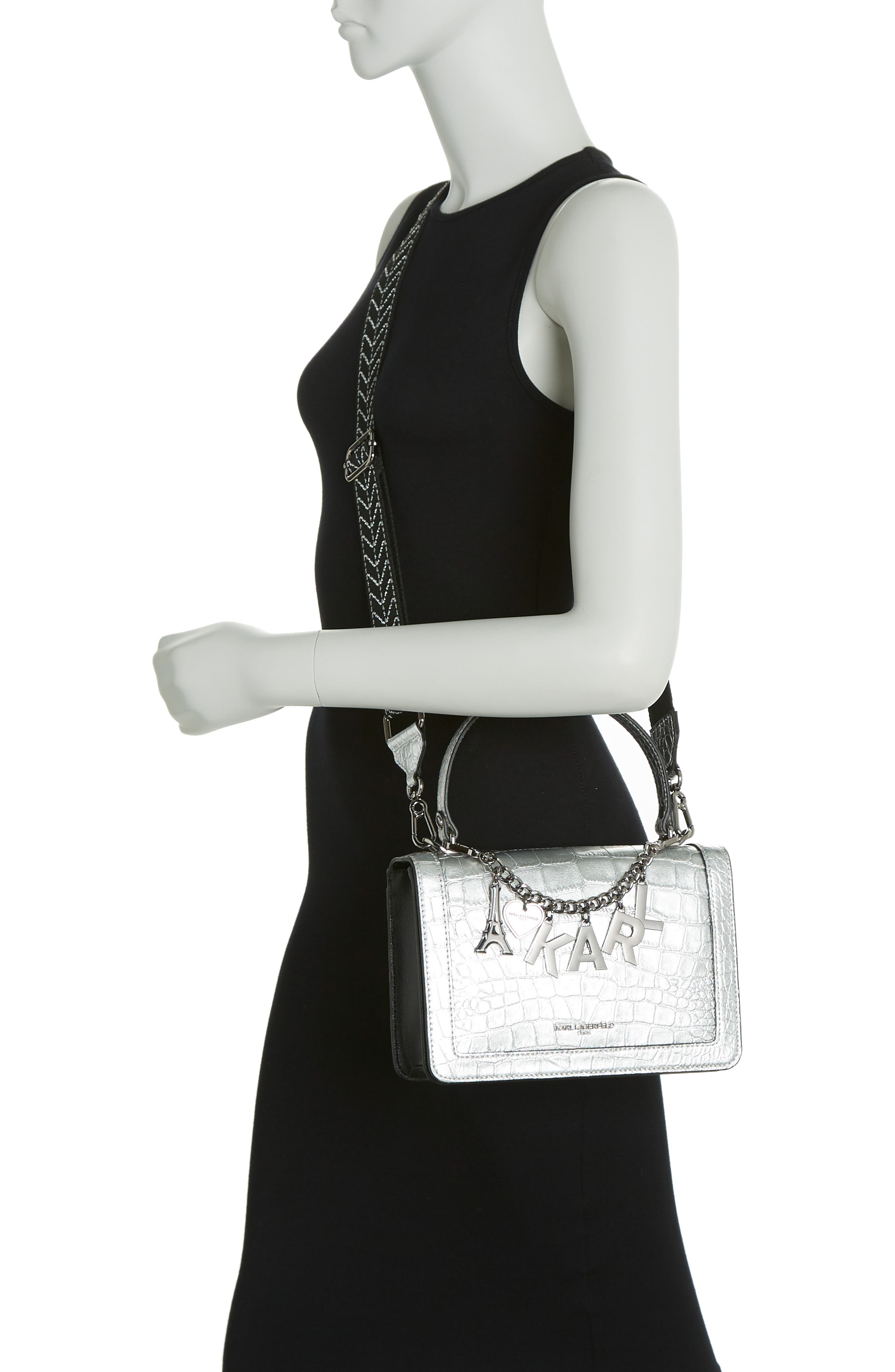 KARL LAGERFELD PARIS Simone Croc Embossed Leather Crossbody Bag, Alternate, color, 