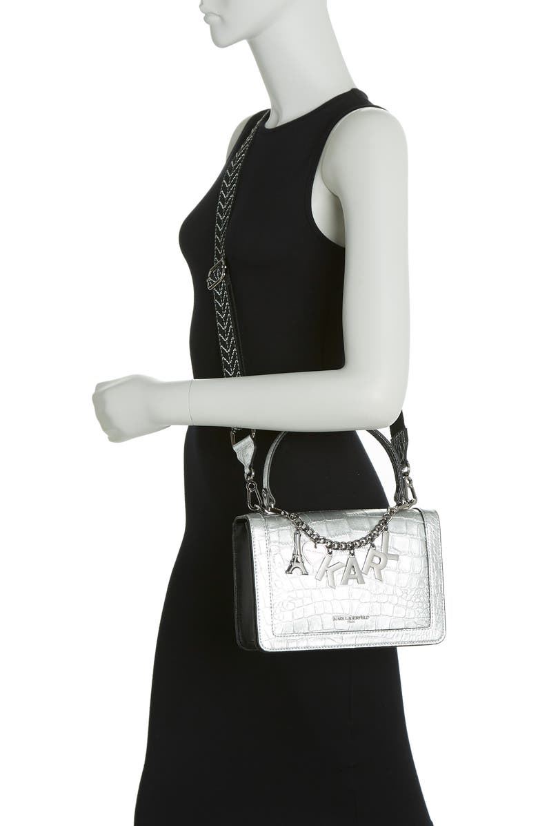 KARL LAGERFELD PARIS Simone Croc Embossed Leather Crossbody Bag, Alternate, color,