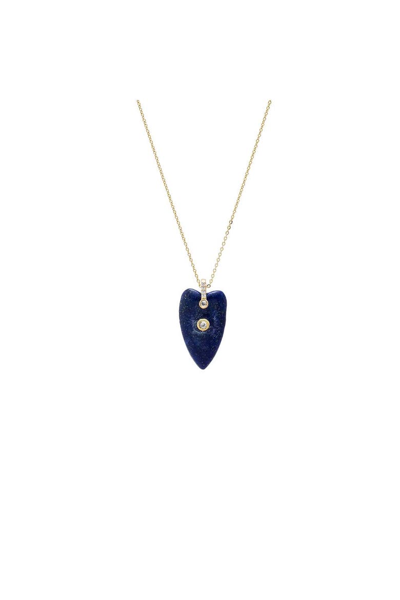CZ Bezel Elongated Heart Natural Stone Necklace, Main, color, Lapis