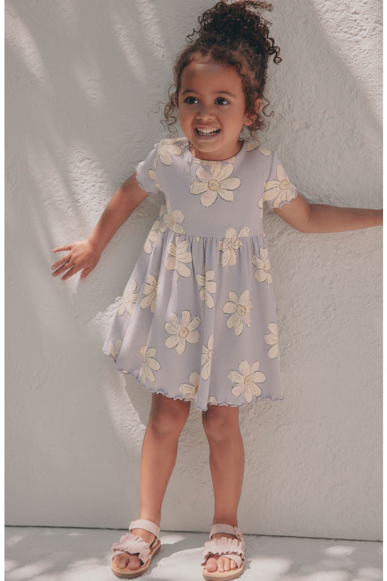 Kids' Daisy Print Rib Dress, Alternate, color, PURPLE