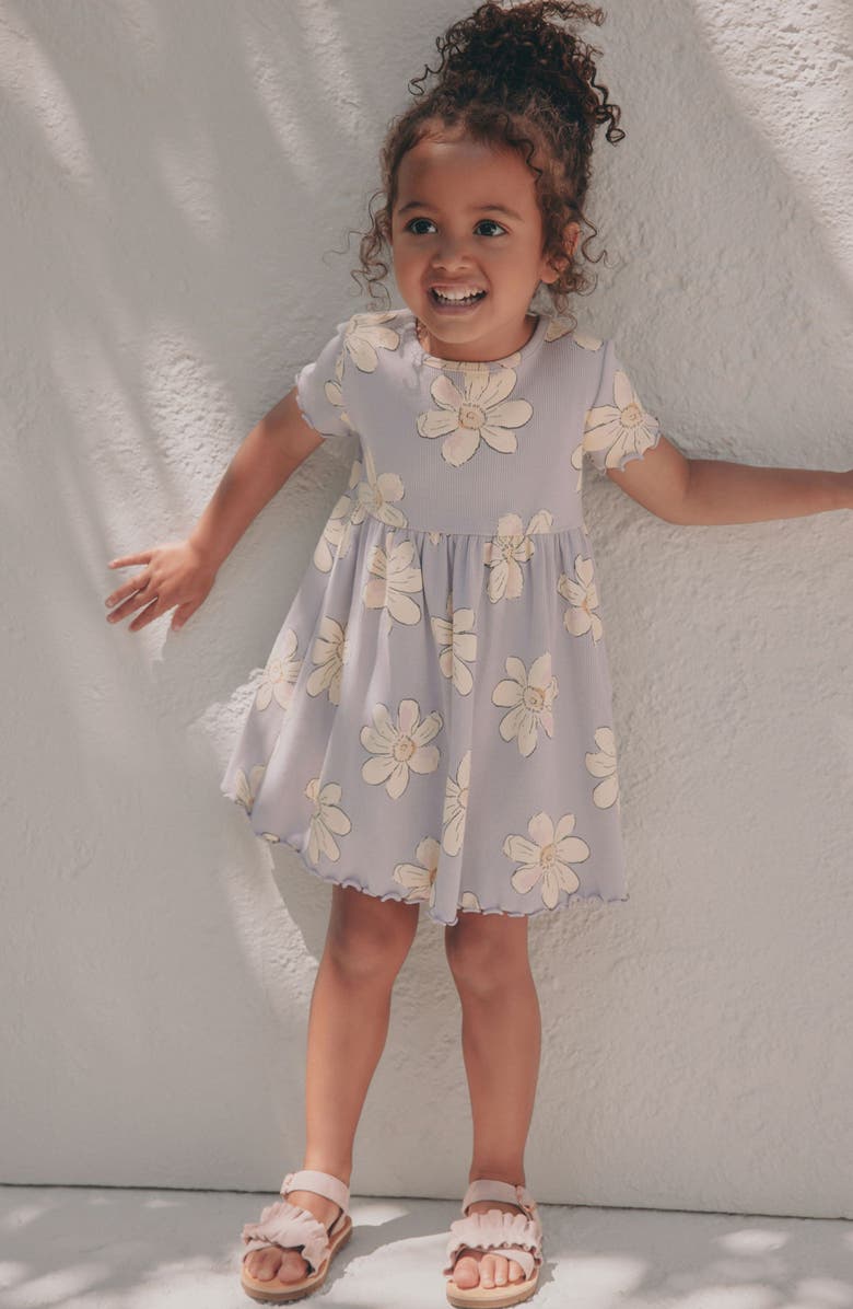 NEXT Kids' Daisy Print Rib Dress, Alternate, color, Purple