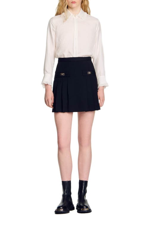 Sandro Rebecca Stitched Pleats Short Skirt In Black