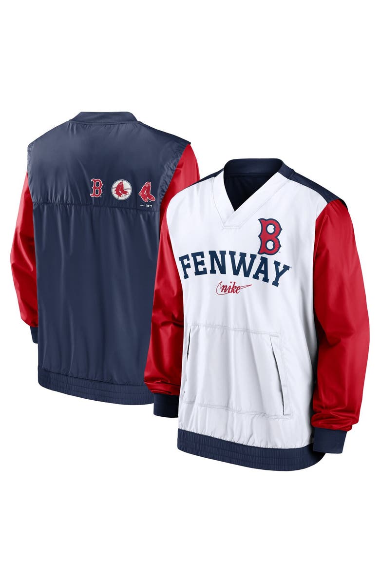 Nike Men's Nike White/Navy Boston Red Sox Rewind Warmup V-Neck Pullover Jacket, Main, color, White