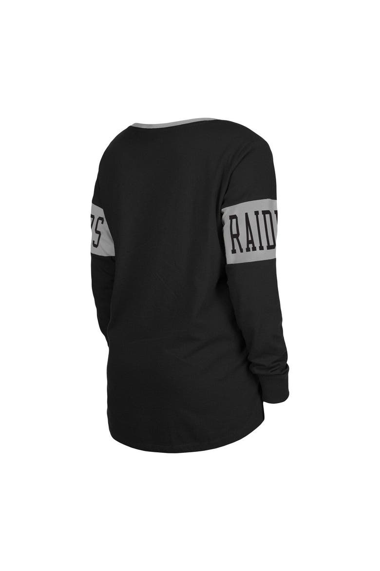 Women's New Era Black Las Vegas Raiders Lace-Up Notch Neck Long Sleeve T-Shirt, Alternate, color, Black