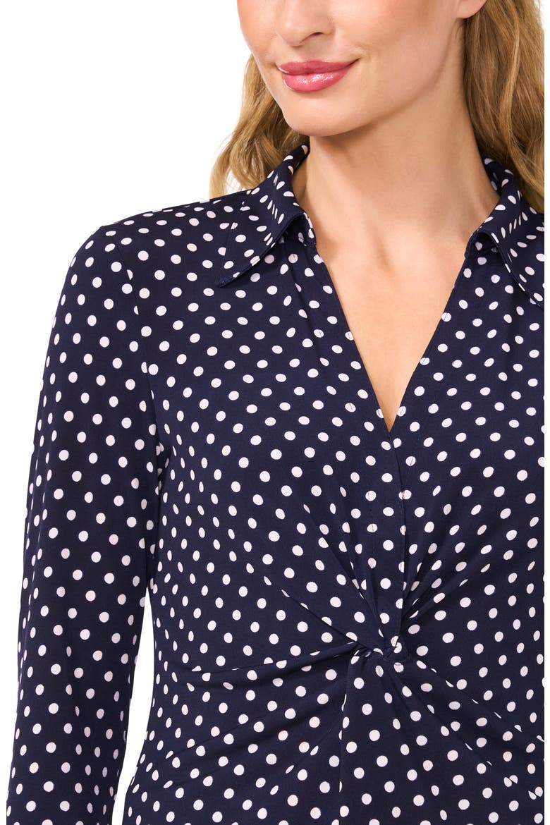Polka Dot Long Sleeve Twist Front Top, Alternate, color, CLASSIC NAVY