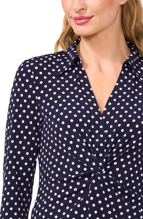 CECE CECE POLKA DOT LONG SLEEVE TWIST FRONT TOP