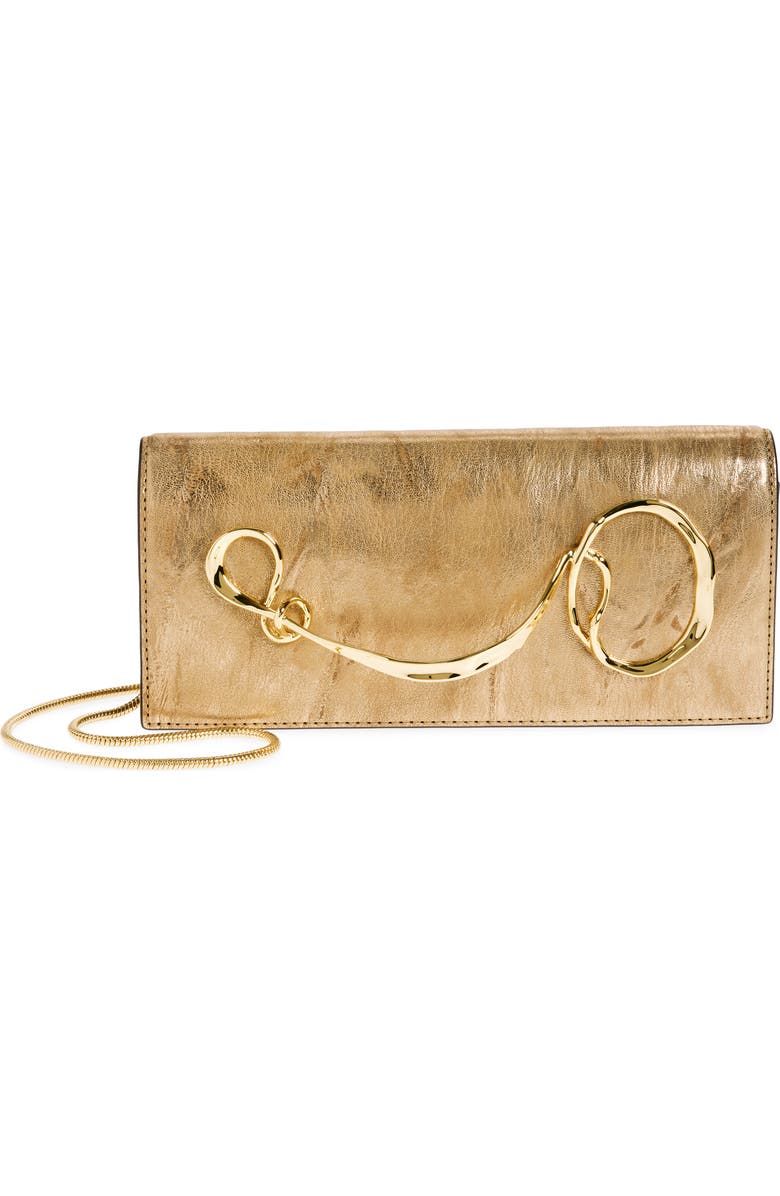 Alexis Bittar TWISTED GOLD SIDE HANDLE CLUTC, Main, color, Antique Gold