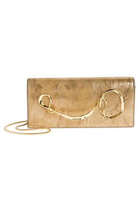 Twisted Side Handle Leather Clutch