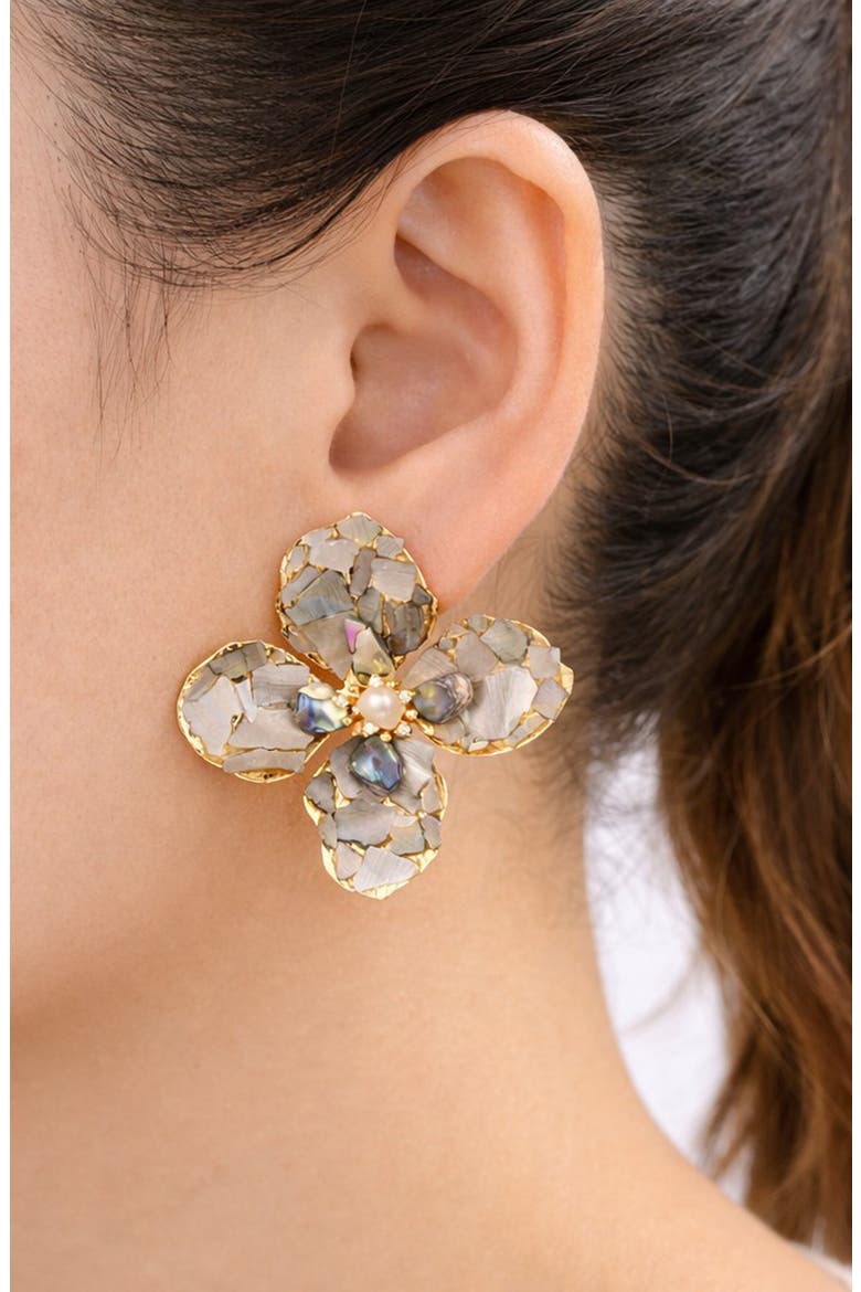 Maren Flower Stud Earrings, Alternate, color, GREEN