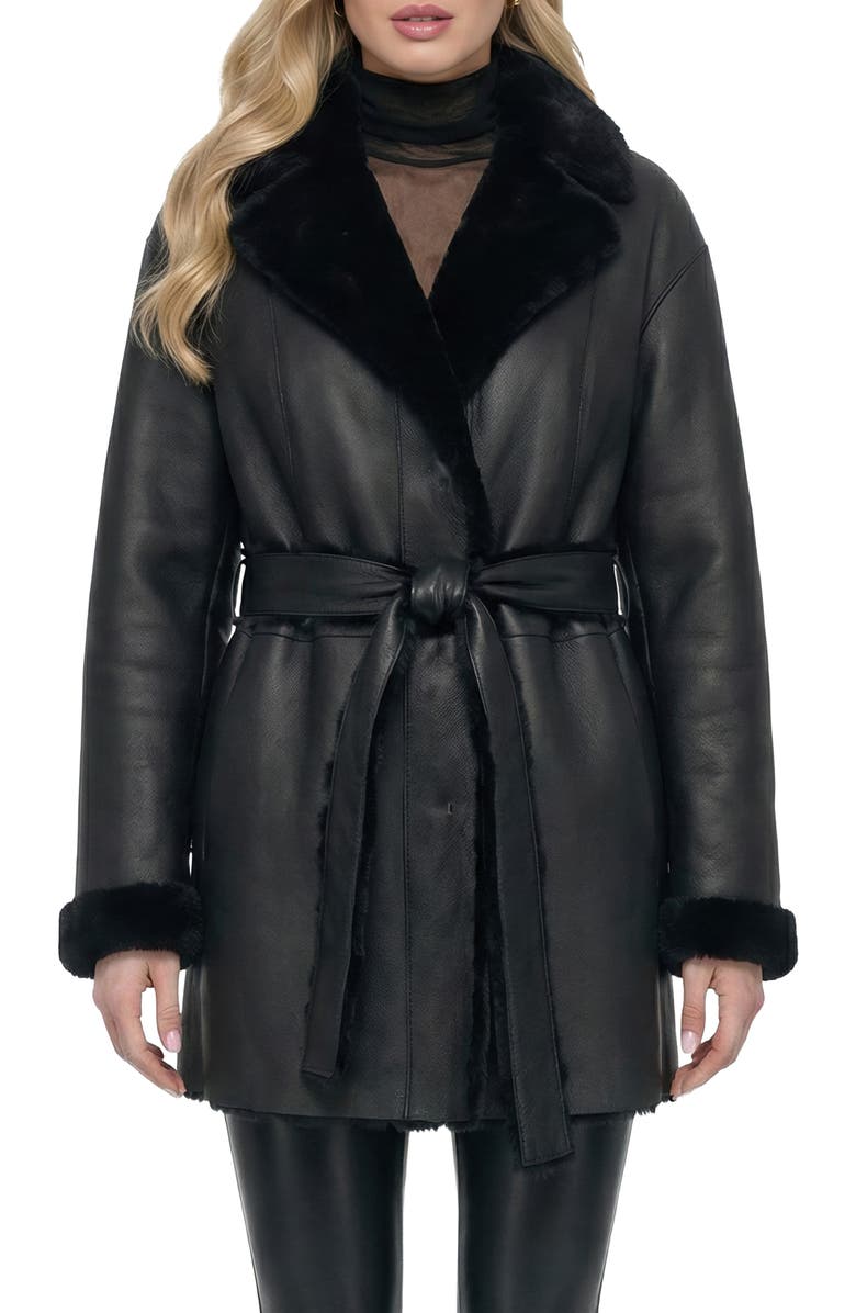 GORSKI Merino Genuine Shearling Stroller, Belt, Alternate, color, Black