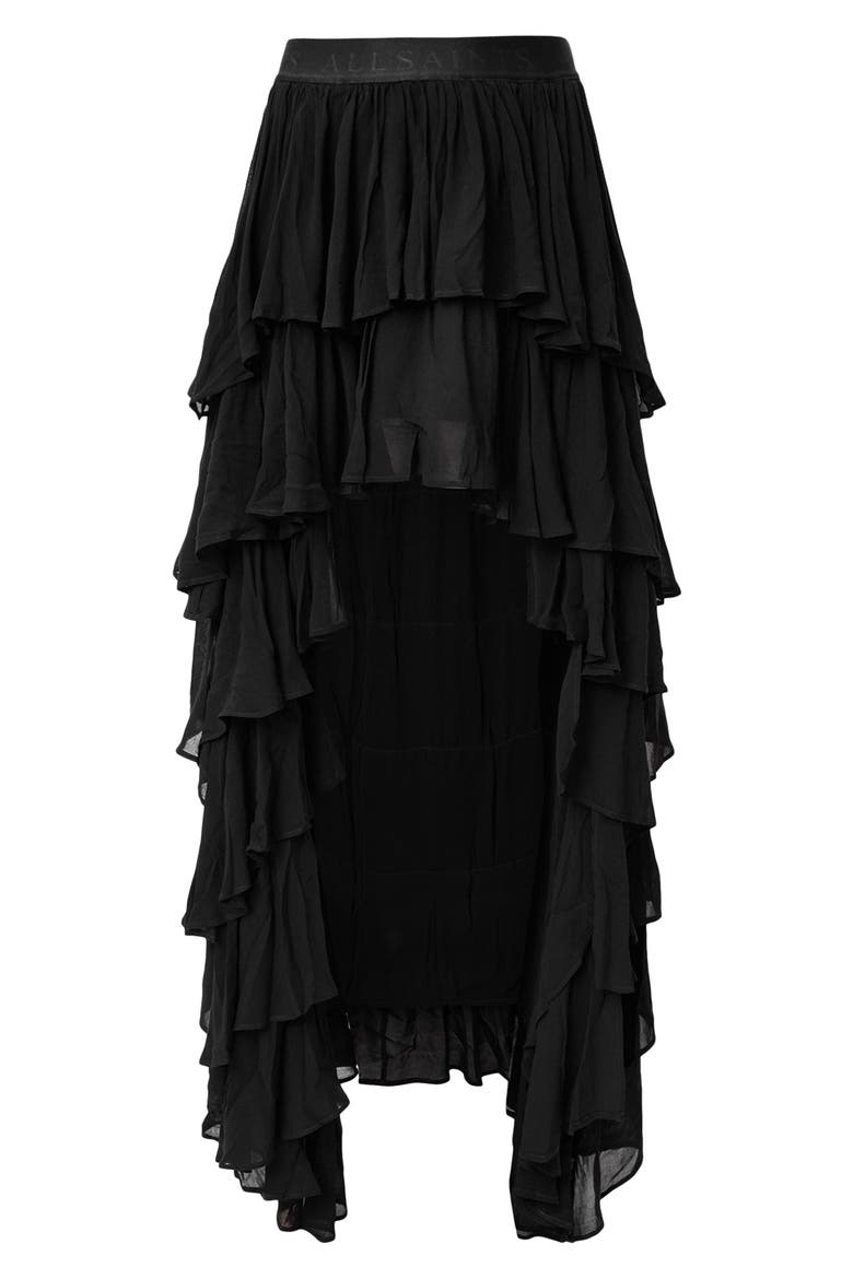 Cavarly Layered Ruffle High-Low Maxi Skirt, Alternate, color, BLACK
