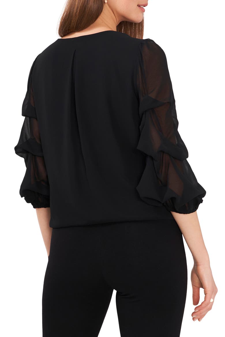 Cascading Bubble Sleeve Chiffon Top, Alternate, color, BLACK