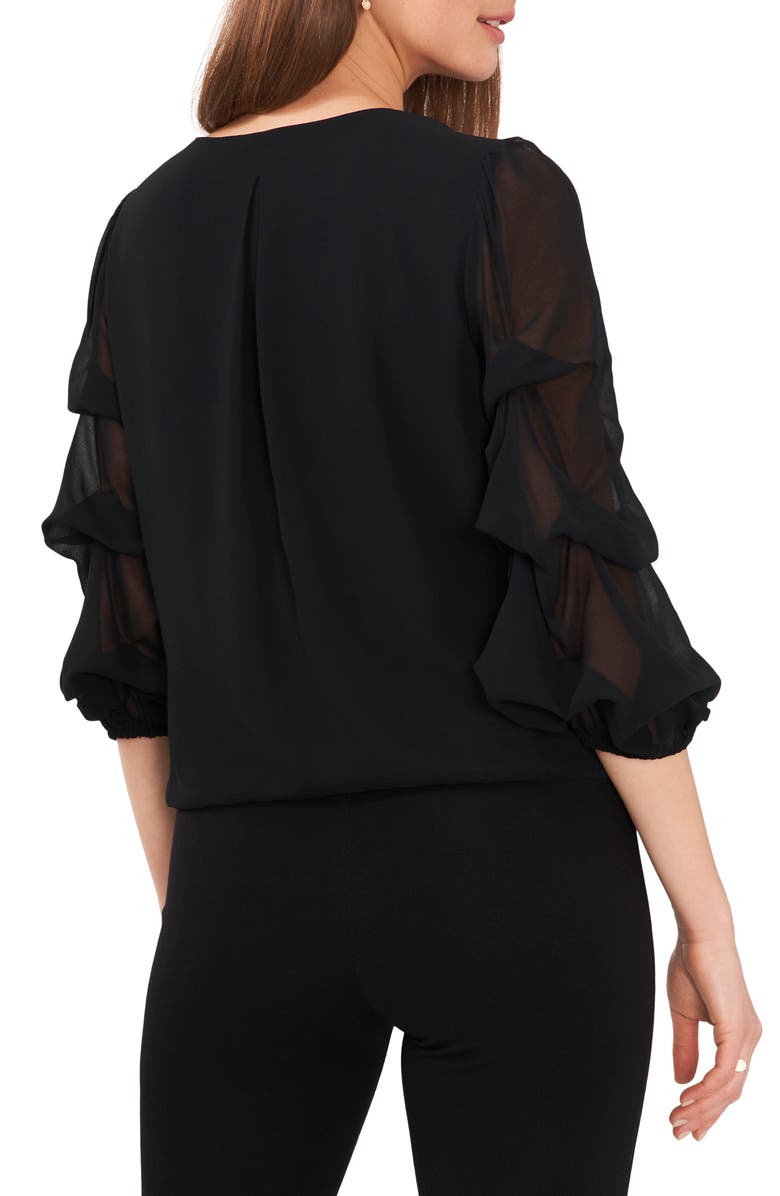 Chaus Cascading Bubble Sleeve Chiffon Top, Alternate, color, Black