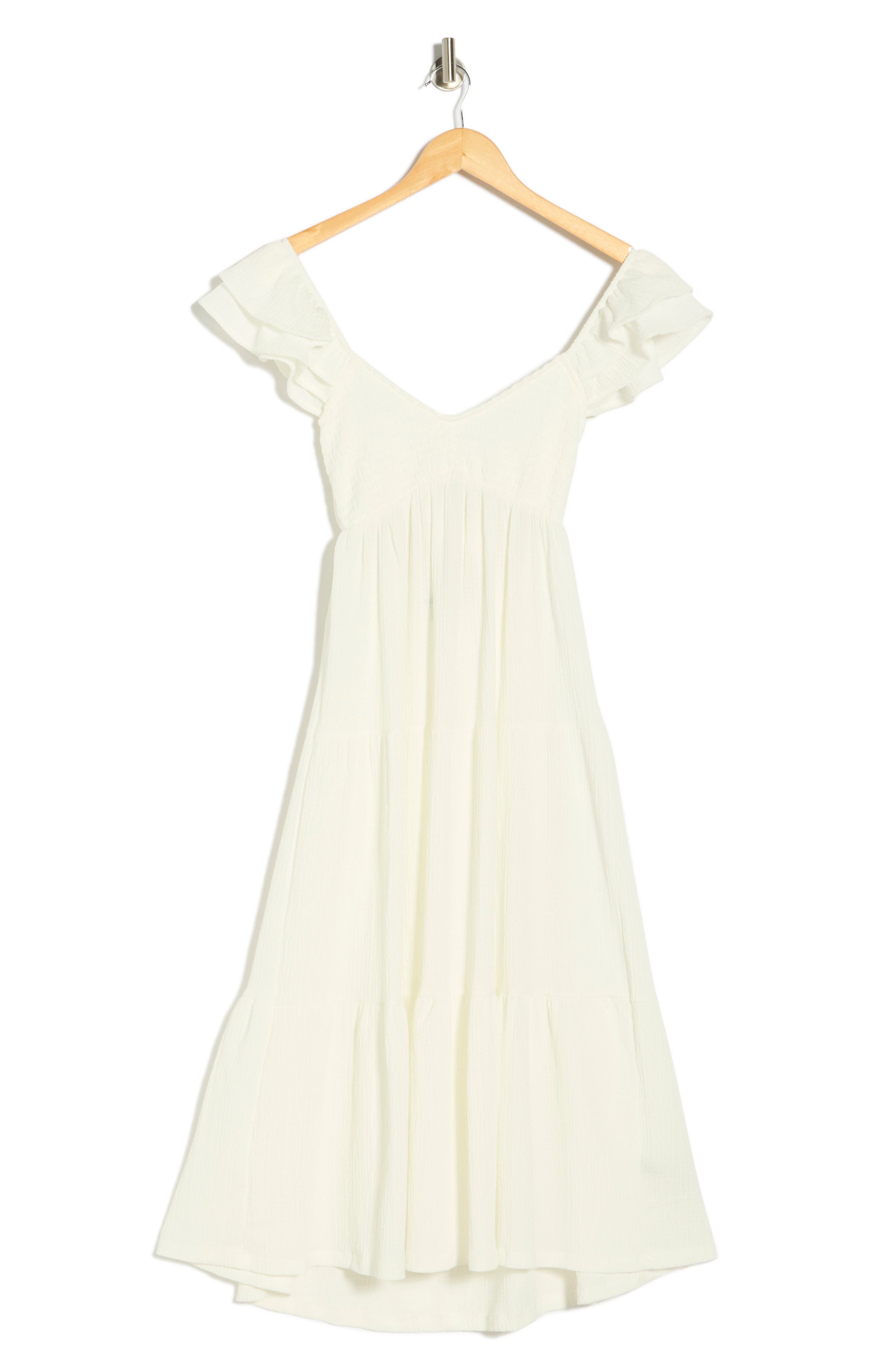 Madden Girl Smocked Flutter Sleeve Tiered Midi Dress