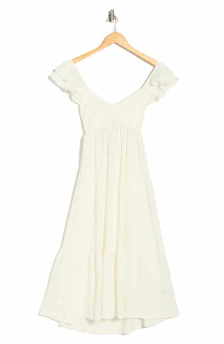 Madden Girl Smocked Flutter Sleeve Tiered Midi Dress