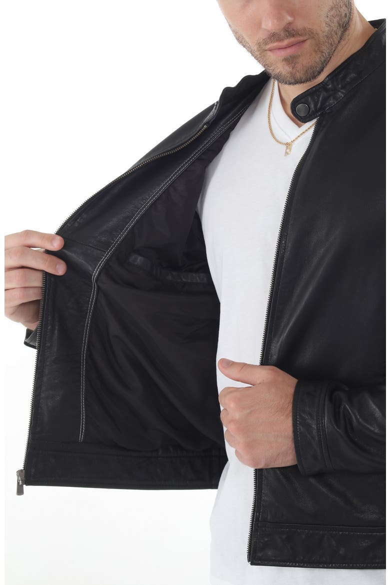 Nappy Leather Jacket, Alternate, color, BLACK
