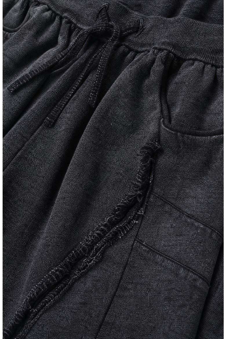 Washed Drawstring Casual Shorts with Raw Edge Detail, Alternate, color, Black