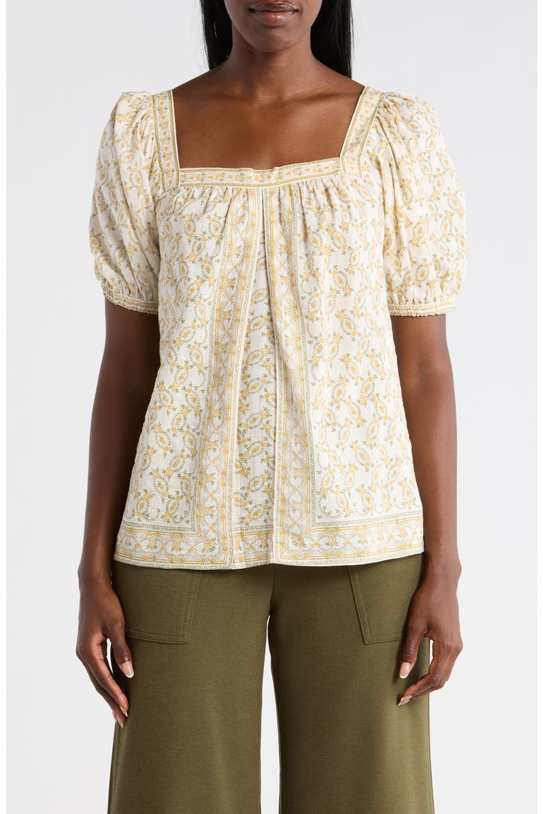 Puff Sleeve Top, Main, color, CREAM/ GOLD PRETTY WREATH