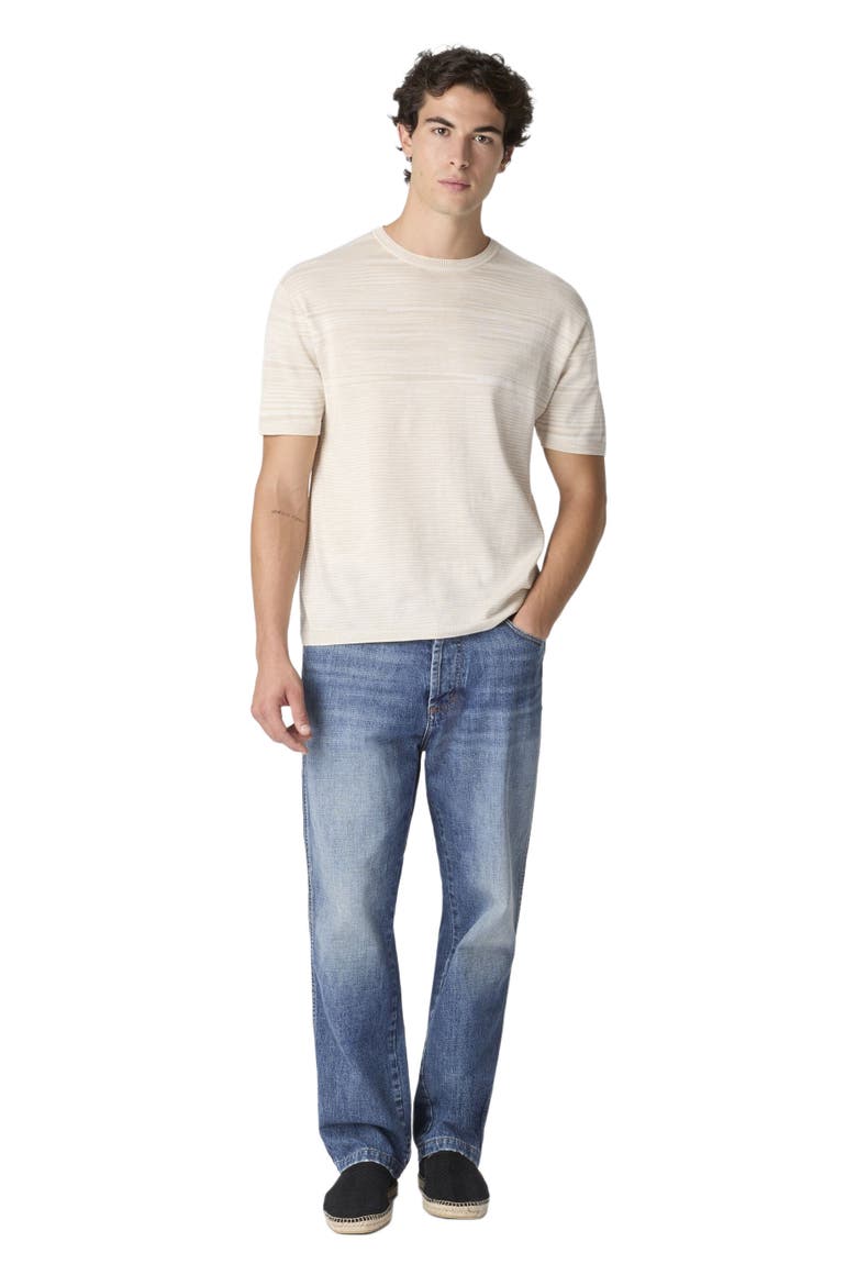 Space-dye Mercerized Crew-neck Cotton T-shirt, Main, color, Beige& White