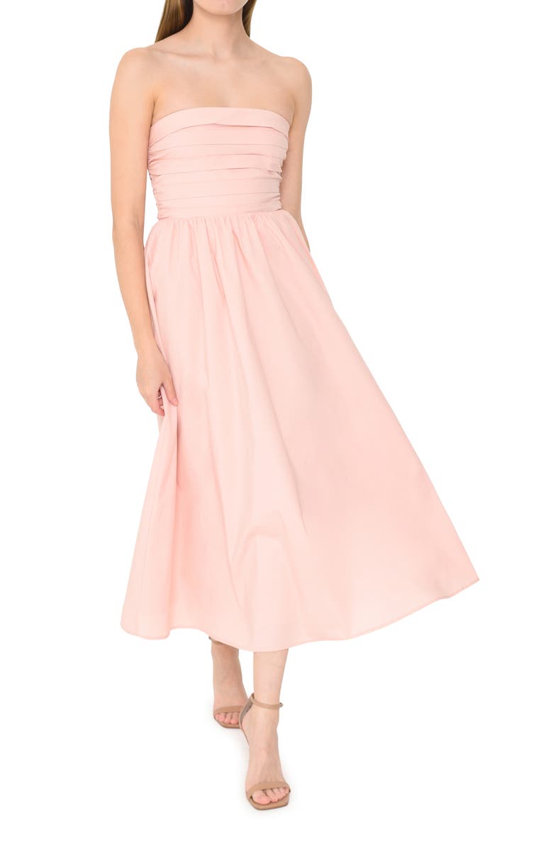 WAYF x Styled by COCO! Sammie Pleat Strapless Stretch Cotton Sundress, Alternate, color, Blush