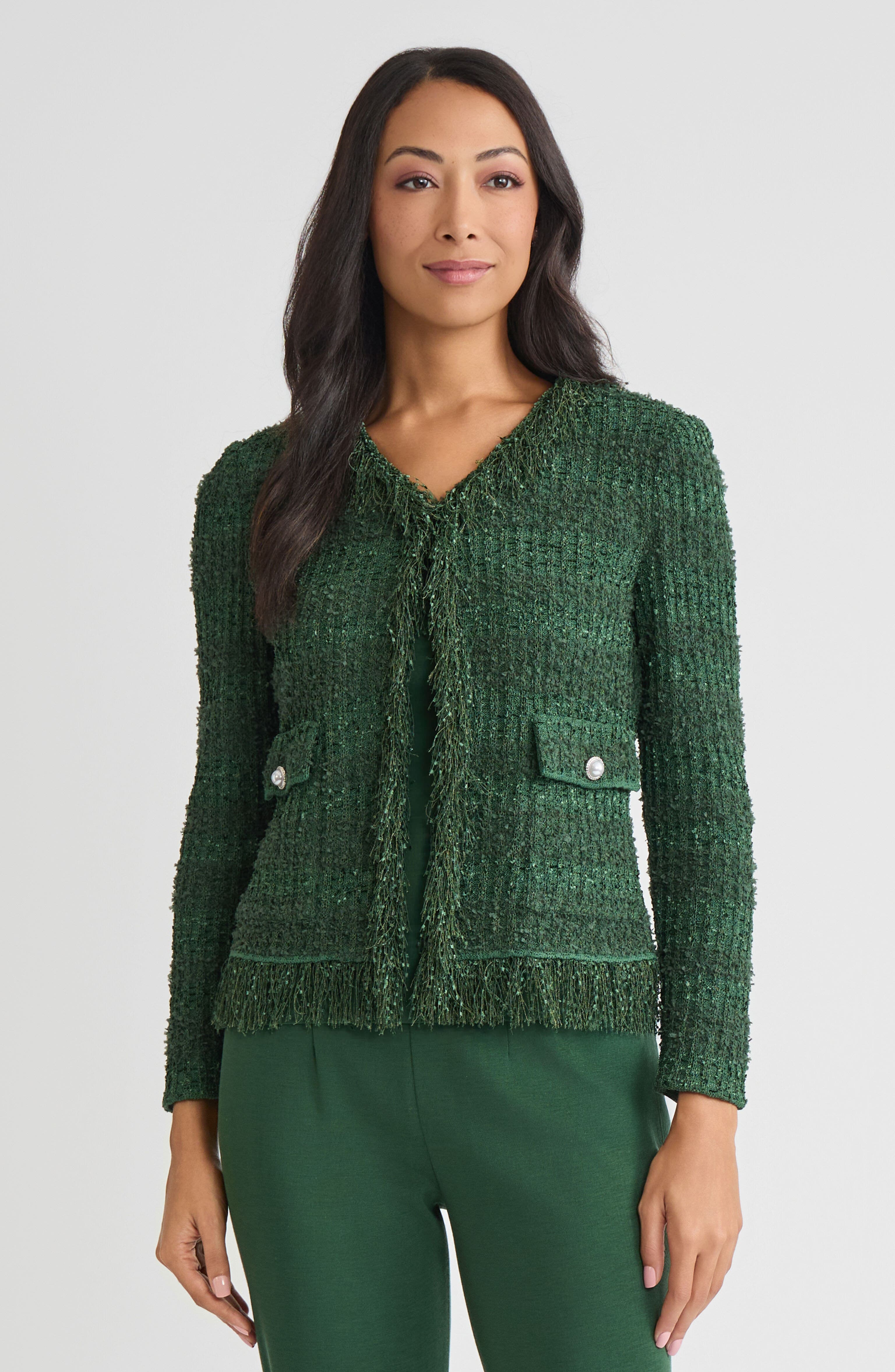 Tailored Eyelash Fringe Trim Knit Jacket - image 3