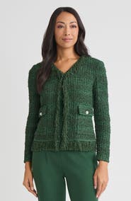 Misook Tailored Eyelash Fringe Trim Knit Jacket