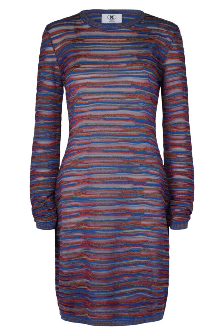 Stripe Long Sleeve Wool Blend Knit Minidress, Main, color, MULTI PURPLE RED BLUE GREY